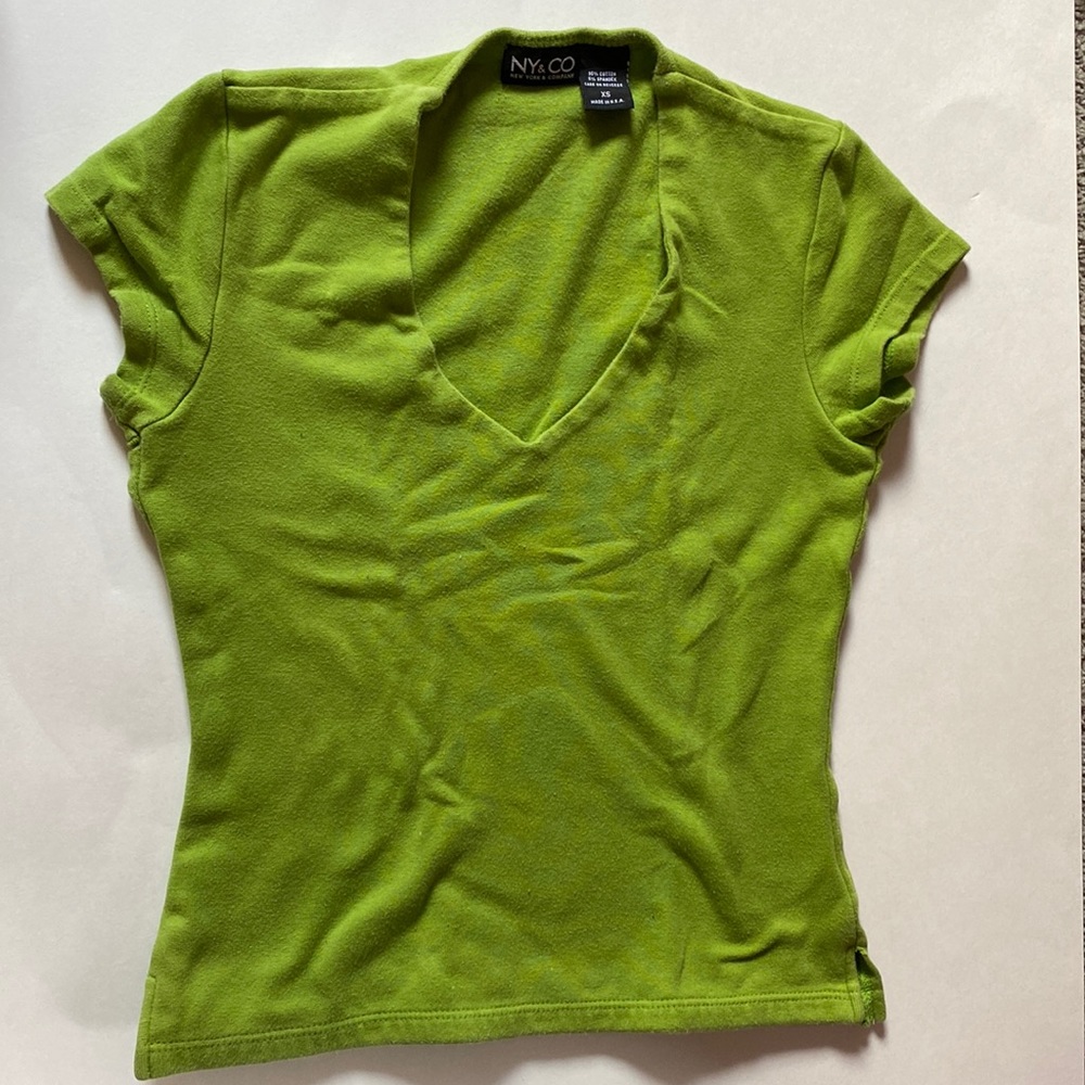 NY & CO Y2K Green Cropped Shirt Top